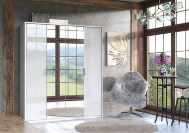 Rado 4-Door White High Gloss Mirrored Wardrobe: Ample Storage, Modern Design - UK Luxury Furniture